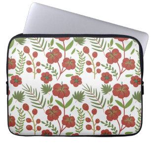 Red floral seamless pattern on white background laptop sleeve