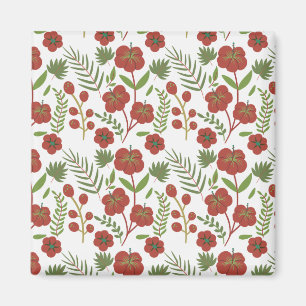 Red floral seamless pattern on white background magnet