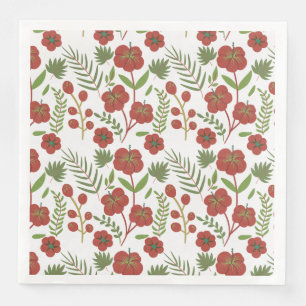 Red floral seamless pattern on white background napkin