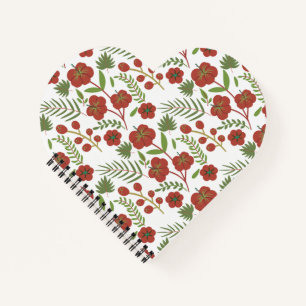 Red floral seamless pattern on white background notebook