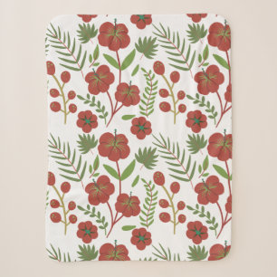 Red floral seamless pattern on white background sherpa blanket