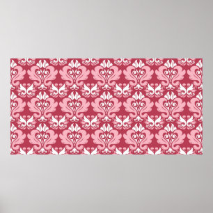 Red floral seamless pattern. Pale red and beige co Poster