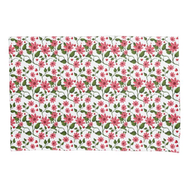 Red Floral Seamless Pattern  |  Pillowcase (Front)