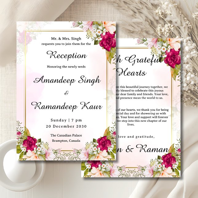 Red floral Sikh reception invitation card (Creator Uploaded)