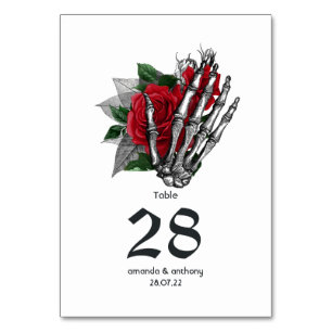 Red Floral Skeleton Gothic Wedding Table Number