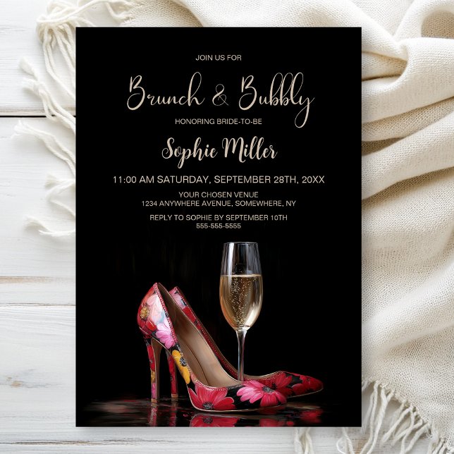 Red Floral Stiletto Shoes Brunch and Bubbly Invitation (Creator Uploaded)