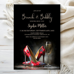 Red Floral Stiletto Shoes Brunch and Bubbly Invitation