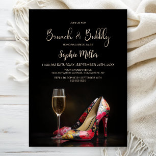 Red Floral Stiletto Shoes Brunch and Bubbly Invitation