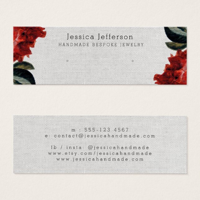 Red Floral Stud Earring Jewellery Small Display Ca (Front & Back)