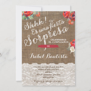 Red Floral Surprise Party Invites in Spanish