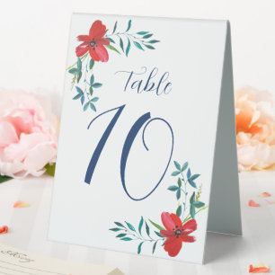 Red Floral Table Numbers Table Tent Sign