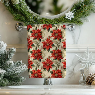 Red Floral Tablecloth Rustic Cottagecore Accent Bath Towel Set