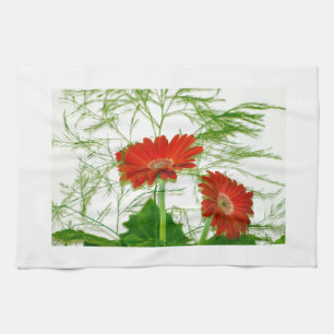 Red Floral Tea Towel