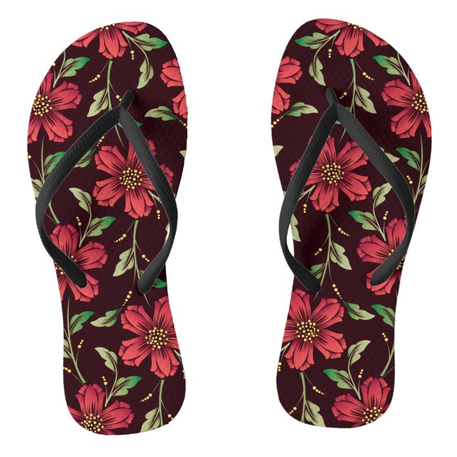 Red Floral Thongs (Footbed)