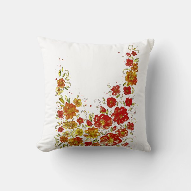Red floral throw pillow (Front)