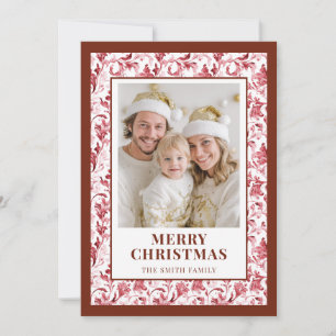 Red Floral Toile Christmas Photo Holiday Card