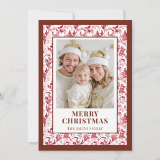 Red Floral Toile Christmas Photo Holiday Card