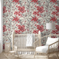 Red Floral Toile Vintage Elegant