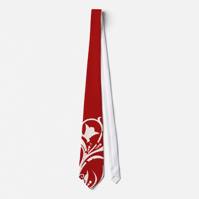 Red Floral Twirls Tie (Front)