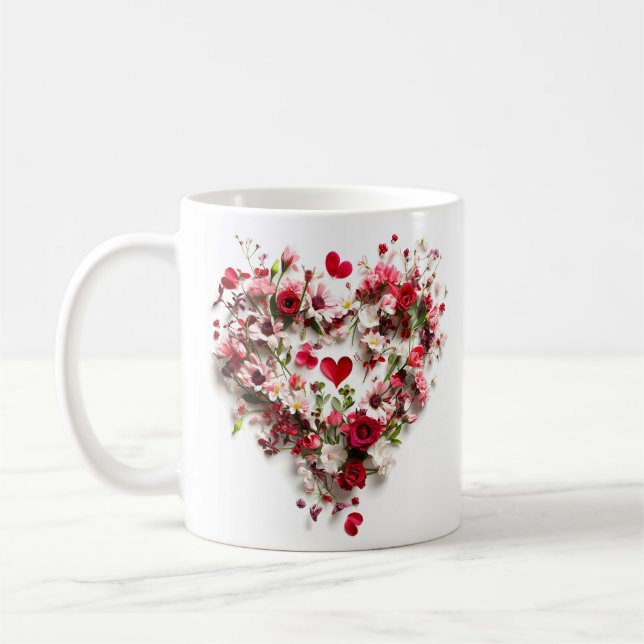 Red Floral Valentine's day heart Coffee Mug (Left)