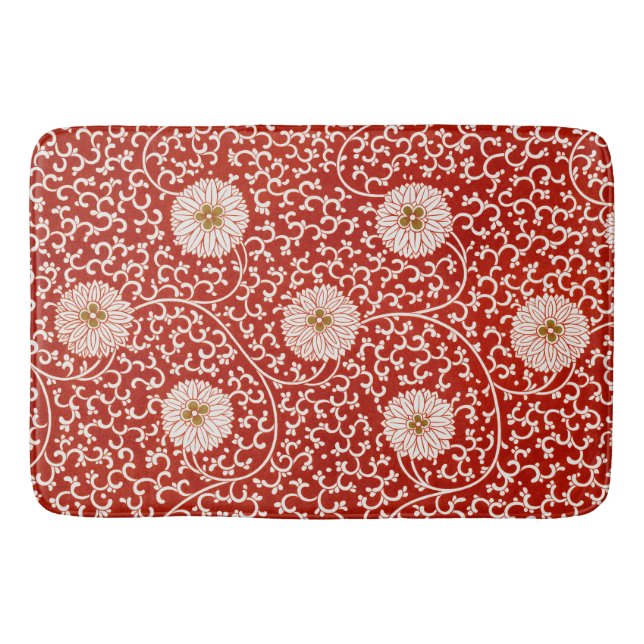 Red Floral Vibrant Ornate Classic Pattern Bath Mat (Front)