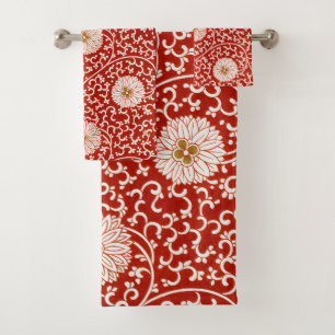 Red Floral Vibrant Ornate Classic Pattern Bath Towel Set