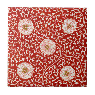 Red Floral Vibrant Ornate Classic Pattern Ceramic Tile
