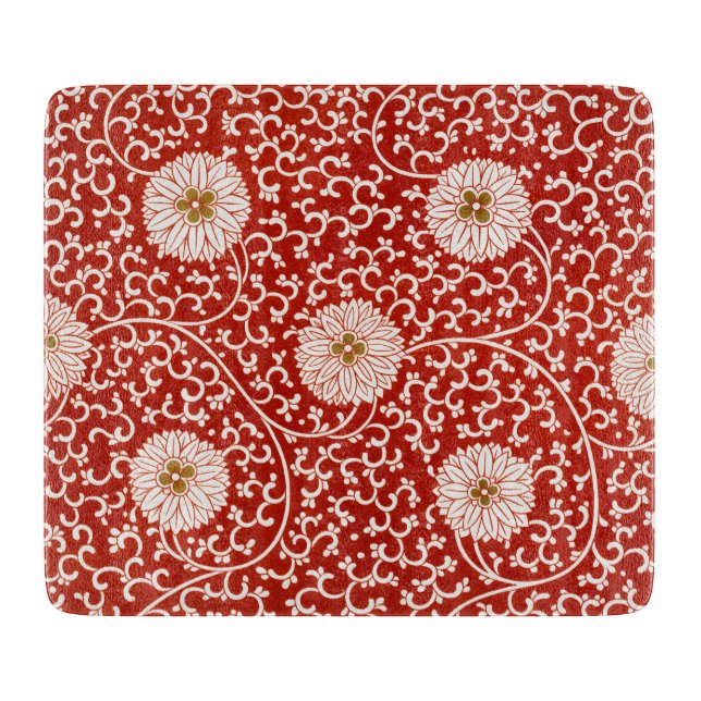 Red Floral Vibrant Ornate Classic Pattern Cutting Board (Front)