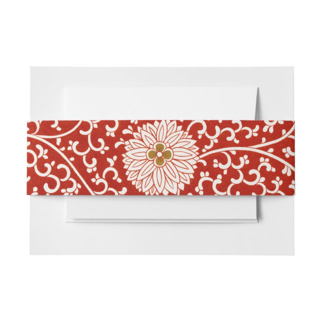 Red Floral Vibrant Ornate Classic Pattern Invitation Belly Band (Front Example)