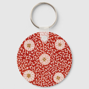 Red Floral Vibrant Ornate Classic Pattern Key Ring