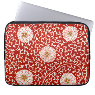Red Floral Vibrant Ornate Classic Pattern Laptop Sleeve