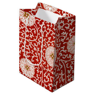 Red Floral Vibrant Ornate Classic Pattern Medium Gift Bag