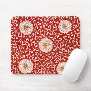 Red Floral Vibrant Ornate Classic Pattern Mouse Pad