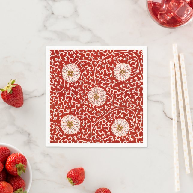 Red Floral Vibrant Ornate Classic Pattern Napkin (Insitu)