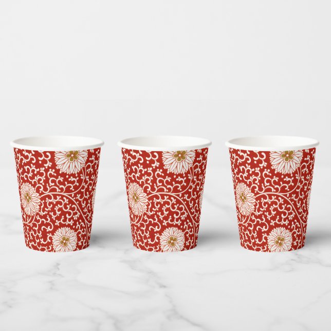 Red Floral Vibrant Ornate Classic Pattern Paper Cups (Multi)