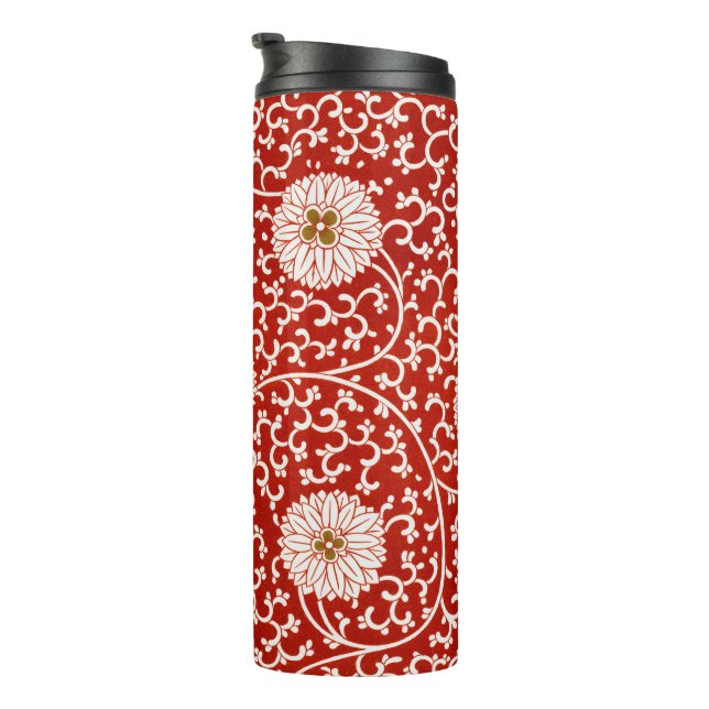 Red Floral Vibrant Ornate Classic Pattern Thermal Tumbler (Rotated Right)