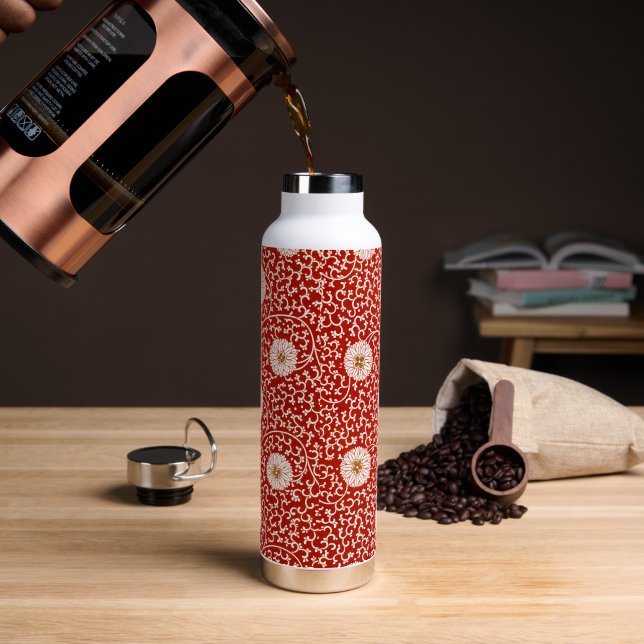 Red Floral Vibrant Ornate Classic Pattern Water Bottle (Coffee)