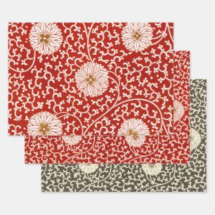 Red Floral Vibrant Ornate Classic Pattern Wrapping Paper Sheet