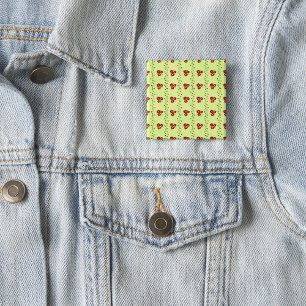 Red Floral Vine Pattern on Light Green 15 Cm Square Badge