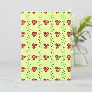 Red Floral Vine Pattern on Light Green Invitation