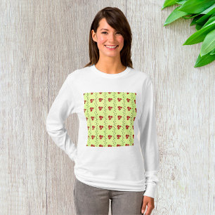 Red Floral Vine Pattern on Light Green T-Shirt