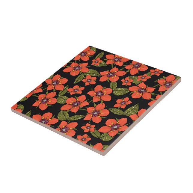 Red floral watercolor ceramic tile (Side)
