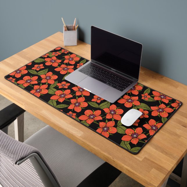Red floral watercolor desk mat (Office 2)