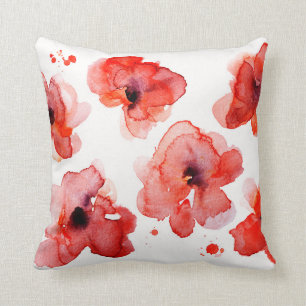 Red Floral Watercolor Elegant Cushion