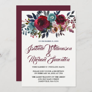 Red Floral Watercolor Elopement Reception Card