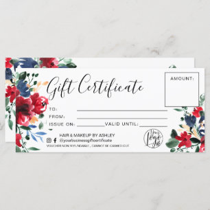 Red floral watercolor gift certificate logo
