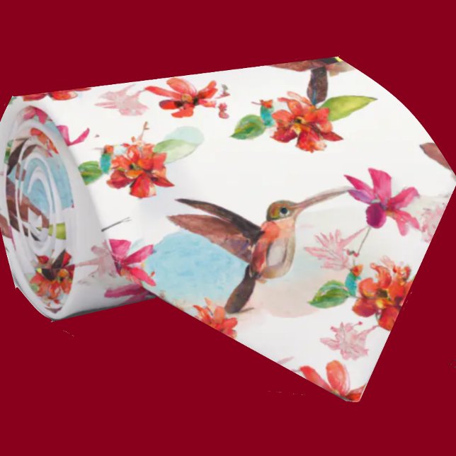 Red Floral Watercolor Hummingbird Flowers Neck Tie (Creator Uploaded)