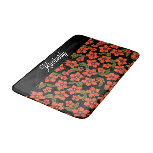 Red floral Watercolor Monogram Bath Mat