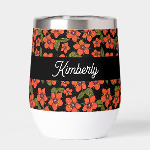 Red Floral Watercolor Monogram Name