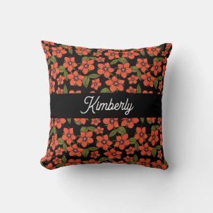 Red floral Watercolor Monogram Name Cushion